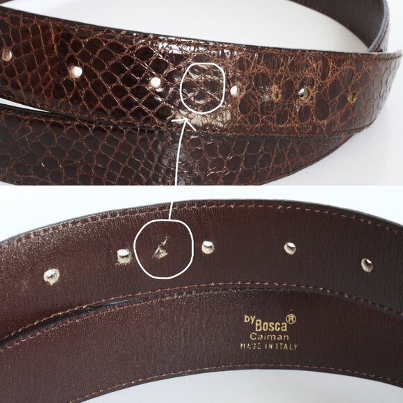 Bosca Belt Mens Caiman Glossy Croc Alligator Exotic Skin Gold Buckle - Picture 8 of 8